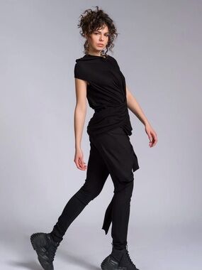 Aakasha Black Draped Asymmetric Jumpsuit
